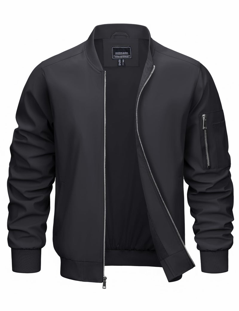 CRYSULLY Lightweight Bomber Jackets for Men Casual Windbreaker Zip Up Jacket with 5 Pocket Fall Coat Black S - Image 1